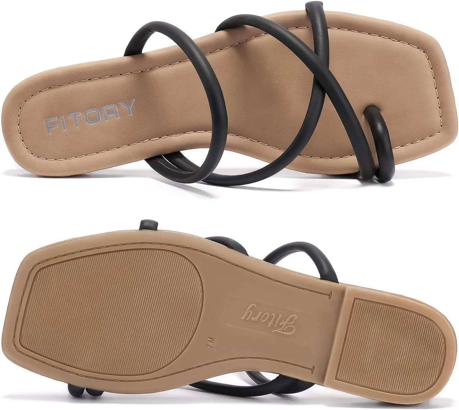 FITORY Women's Slide Sandals Flat Toe Ring Thongs with Cross Strap for Summer Size