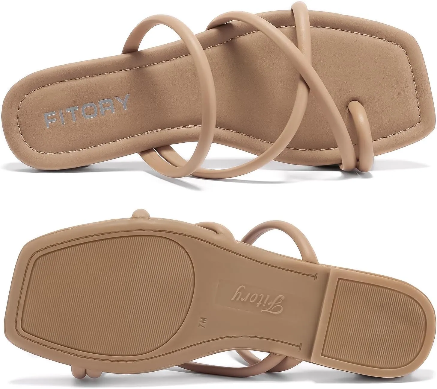 FITORY Women's Slide Sandals Flat Toe Ring Thongs with Cross Strap for Summer Size