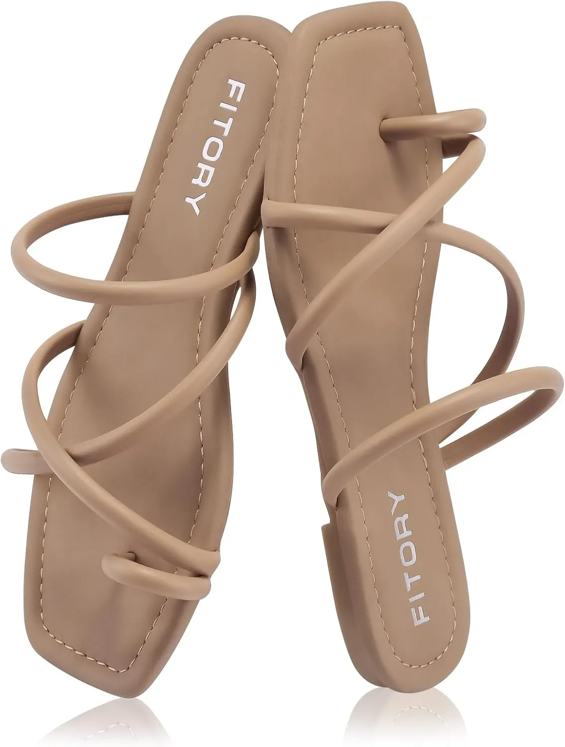FITORY Women's Slide Sandals Flat Toe Ring Thongs with Cross Strap for Summer Size