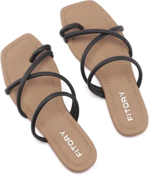 FITORY Women's Slide Sandals Flat Toe Ring Thongs with Cross Strap for Summer Size
