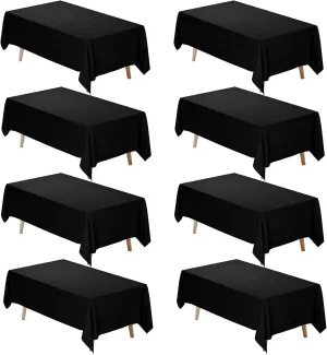 Fixwal 8 Pack Black Tablecloths for Rectangle Table, 60 x 102 Inch Polyester Fabric Tablecloths Rectangular, Wrinkle Resistant Washable Table Covers 6 Foot for Party, Wedding, Banquet, Dining