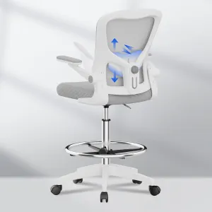 FLEXISPOT Upgraded Drafting Chair Tall Office Chair with 2D Lumbar,3D Flip-up Armrest,Standing Desk Chair with Breathable Mesh & Adjustable Foot Ring BIFMA Certified for Home Office,Drawing(Grey)