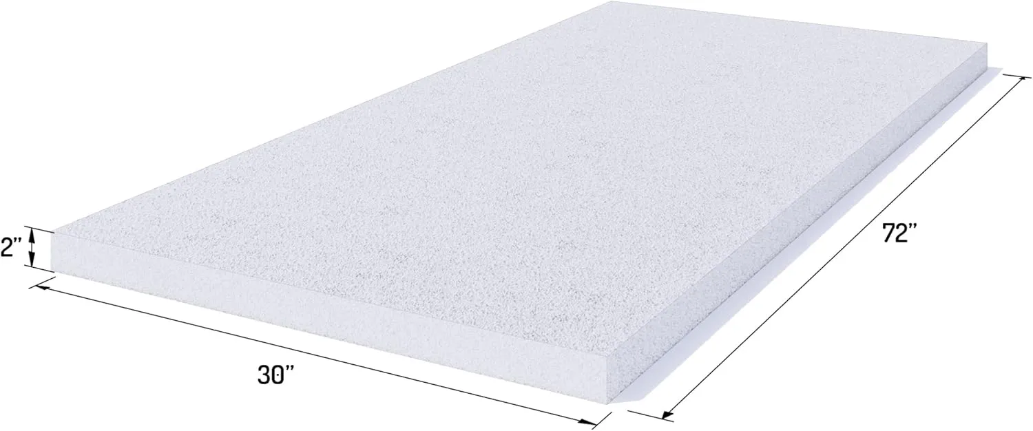 Foamy Foam High Density 2 inch Thick, 30 inch Wide, 72 inch Long Upholstery Foam, Cushion Replacement