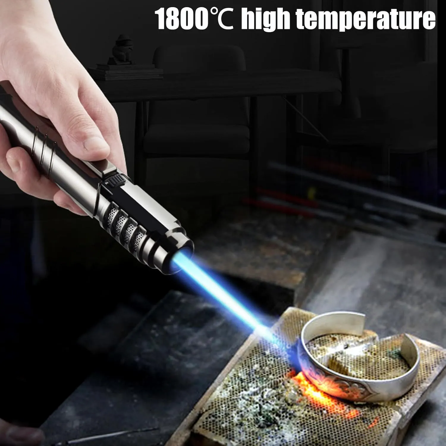 Focus Torch Lighter, 2025 New Portable Camping Outdoor Windproof Straight Flame Lighter with Adjustable Flame, Silver