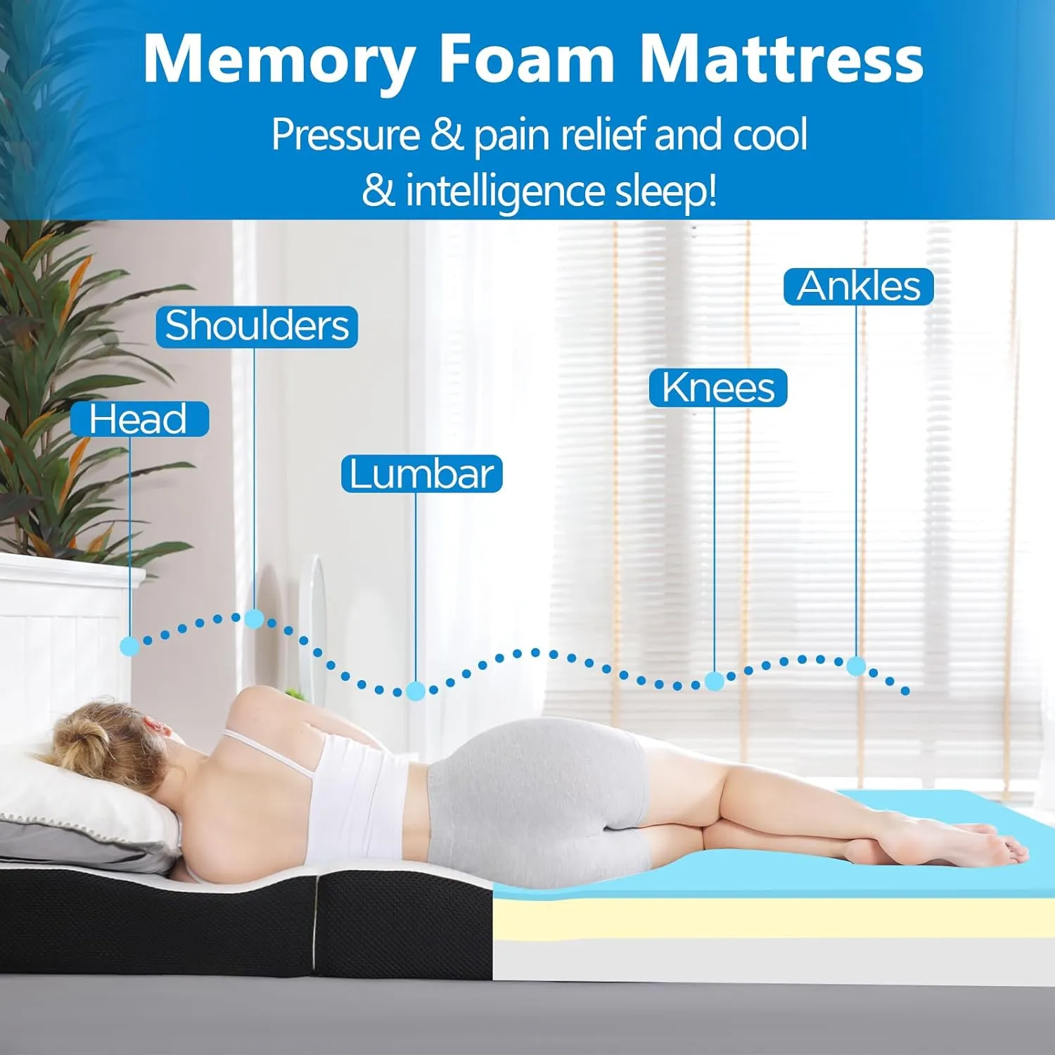 Folding Mattress, 6 inch Cot Tri-fold Memory Foam Mattress Topper with Washable Cover,Cooling Mattress Pad for College Dorm Single Bed,Foldable Floor Mattress Guest Bed for Camping 75"x31"x6"