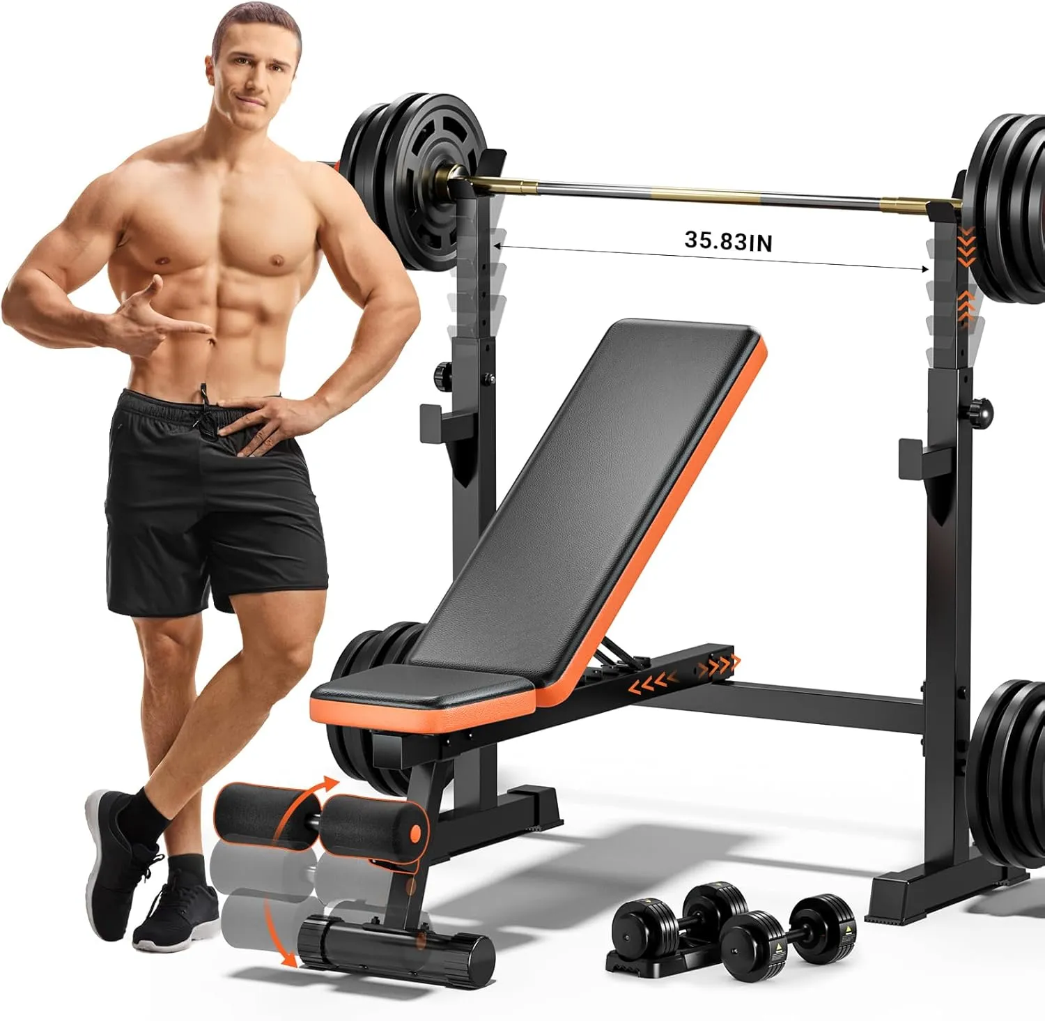 Fostoy 770lbs Weight Bench Set, Bench Press With Squat Rack, Adjustable Workout Bench, Olympic Weight Benches for Home Gym With Removable Foot Catch, Flat Incline Bench for Full Body Strength Training