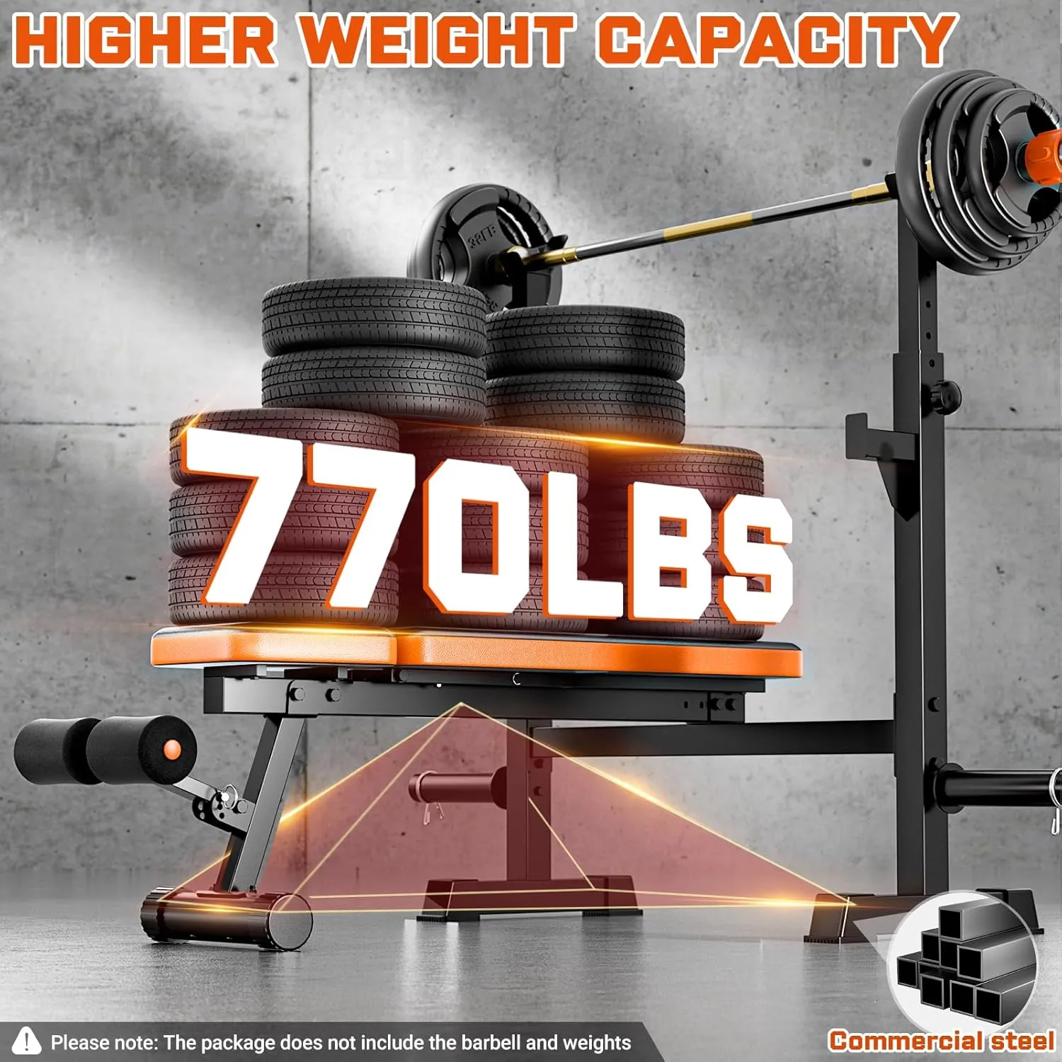 Fostoy 770lbs Weight Bench Set, Bench Press With Squat Rack, Adjustable Workout Bench, Olympic Weight Benches for Home Gym With Removable Foot Catch, Flat Incline Bench for Full Body Strength Training