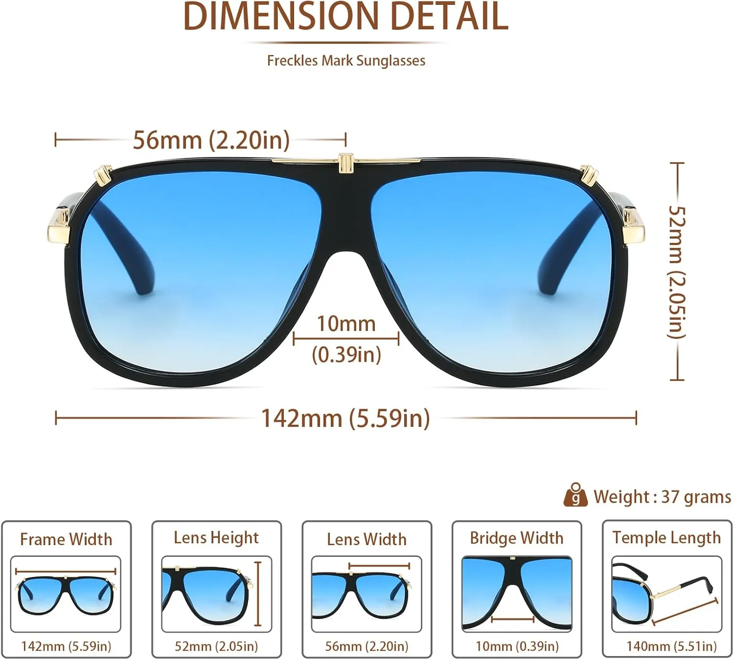 Freckles Mark 70s Italian Mob Boss Retro Square Sunglasses for Men Women Vintage Disco Sun Glasses