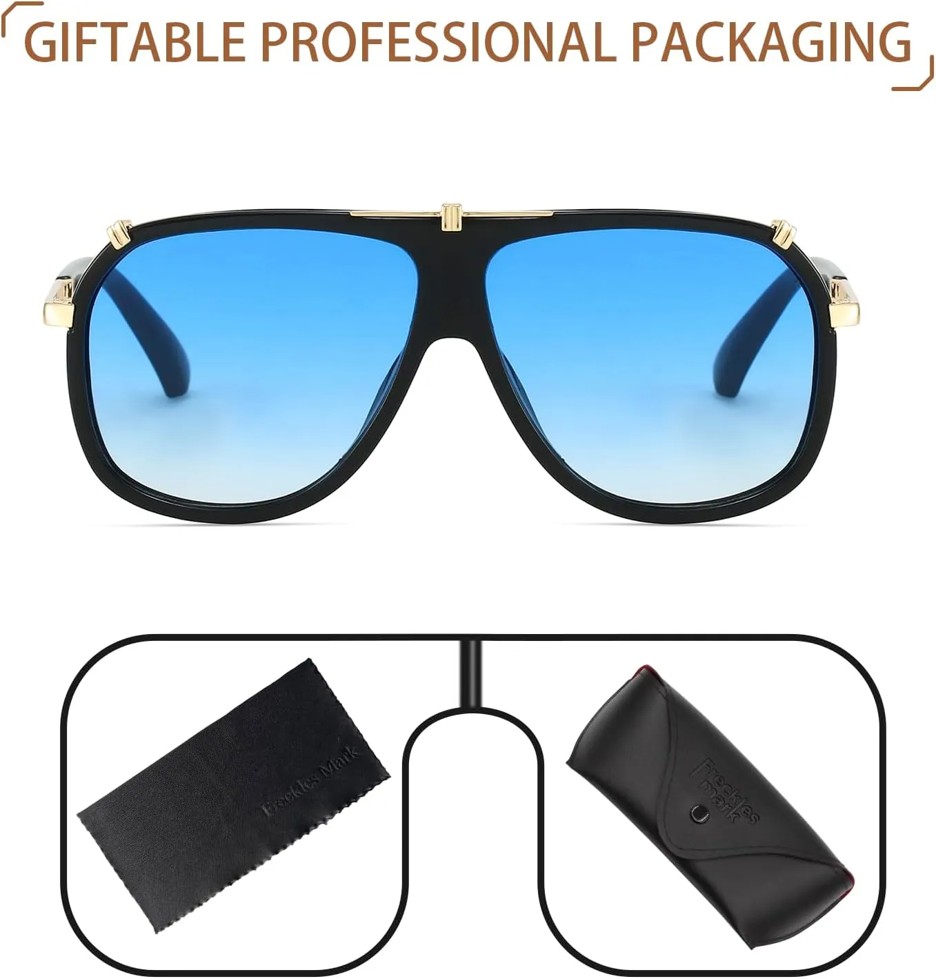 Freckles Mark 70s Italian Mob Boss Retro Square Sunglasses for Men Women Vintage Disco Sun Glasses