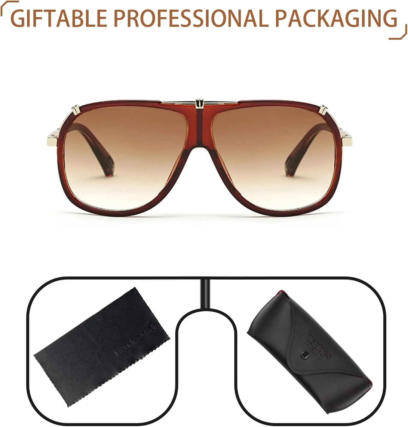 Freckles Mark 70s Italian Mob Boss Retro Square Sunglasses for Men Women Vintage Disco Sun Glasses