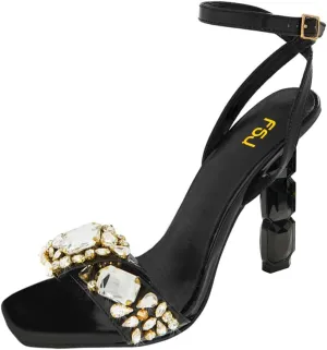 FSJ Women Colored Diamond Heel Sandals Square Open Toe Ankle Strap Special Jewel Chunky High Heel Sandals Party Shopping Holiday Shoes Size 4-16 US