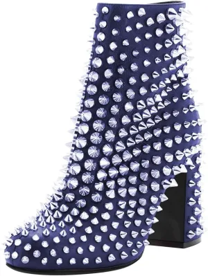 FSJ Women Round Toe Studded Chunky Heel Ankle Boots Side Zipper Sexy High Block Heel Rivets Bootie Fashion Party Dressy Shoes Size 4-16 US