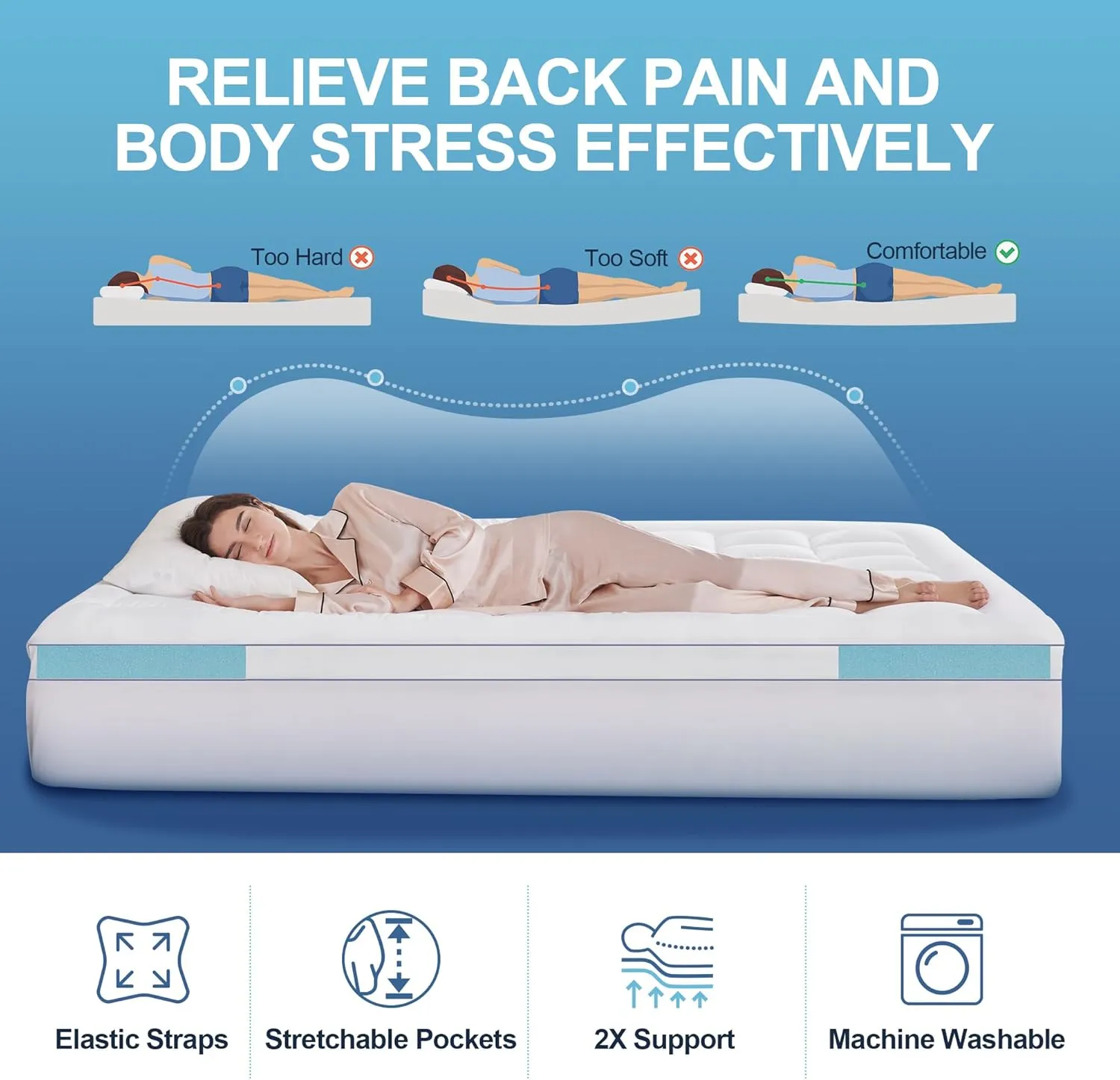 Full Size Memory Foam Mattress Topper, 4 Inch Gel Cooling Mattress Pad with Pillow Top Mattress Topper Full Cover, 8-21" Deep Pocket and Support for Back Pain (White)