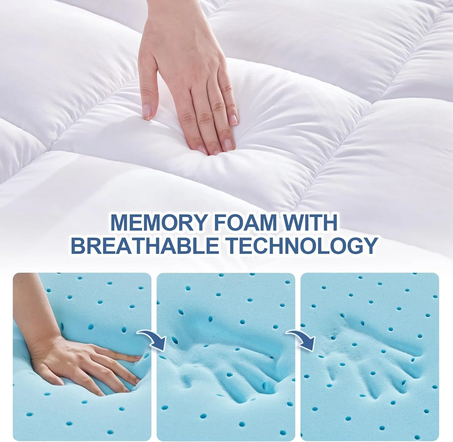 Full Size Memory Foam Mattress Topper, 4 Inch Gel Cooling Mattress Pad with Pillow Top Mattress Topper Full Cover, 8-21" Deep Pocket and Support for Back Pain (White)