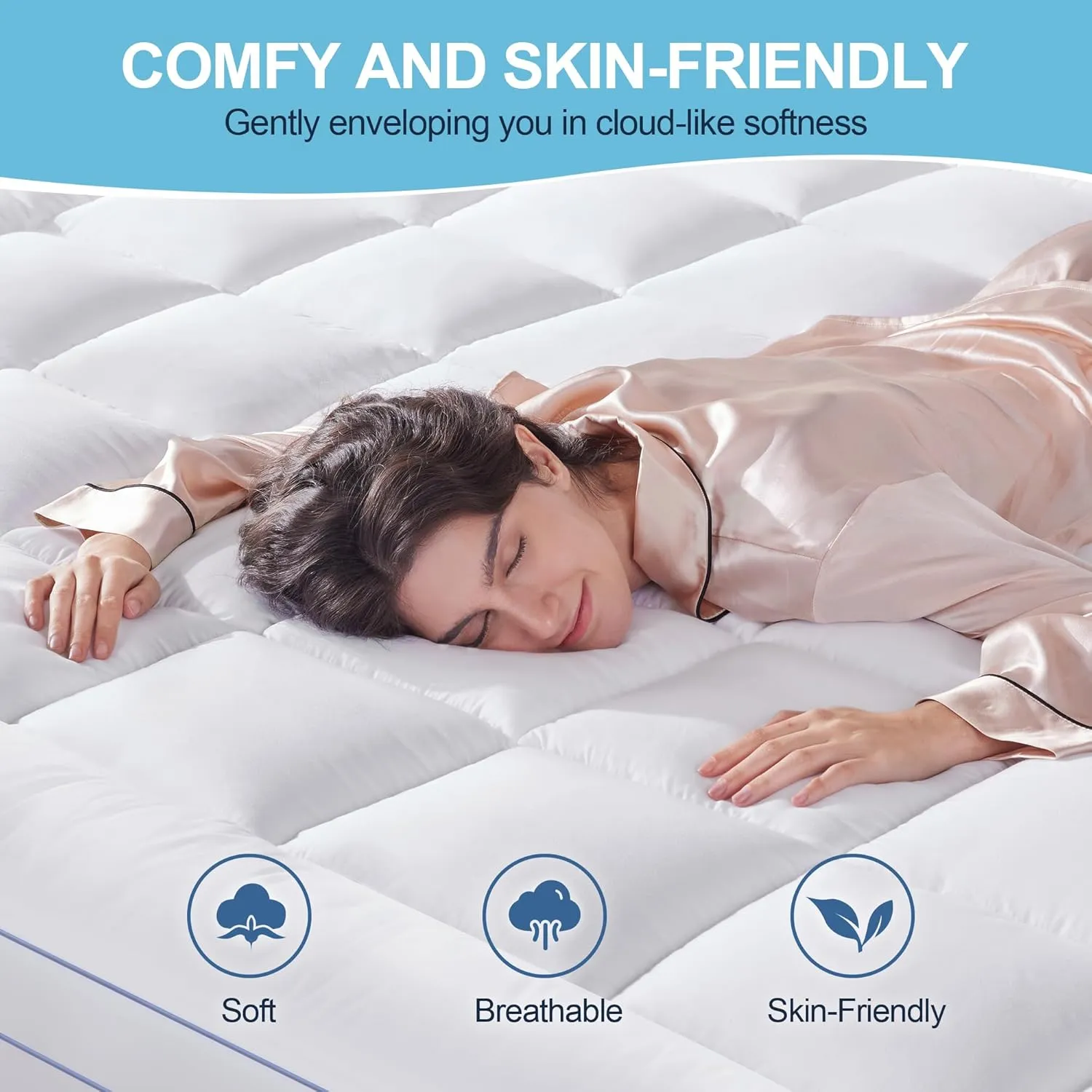 Full Size Memory Foam Mattress Topper, 4 Inch Gel Cooling Mattress Pad with Pillow Top Mattress Topper Full Cover, 8-21" Deep Pocket and Support for Back Pain (White)