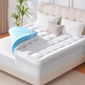 Full Size Memory Foam Mattress Topper, 4 Inch Gel Cooling Mattress Pad with Pillow Top Mattress Topper Full Cover, 8-21" Deep Pocket and Support for Back Pain (White)
