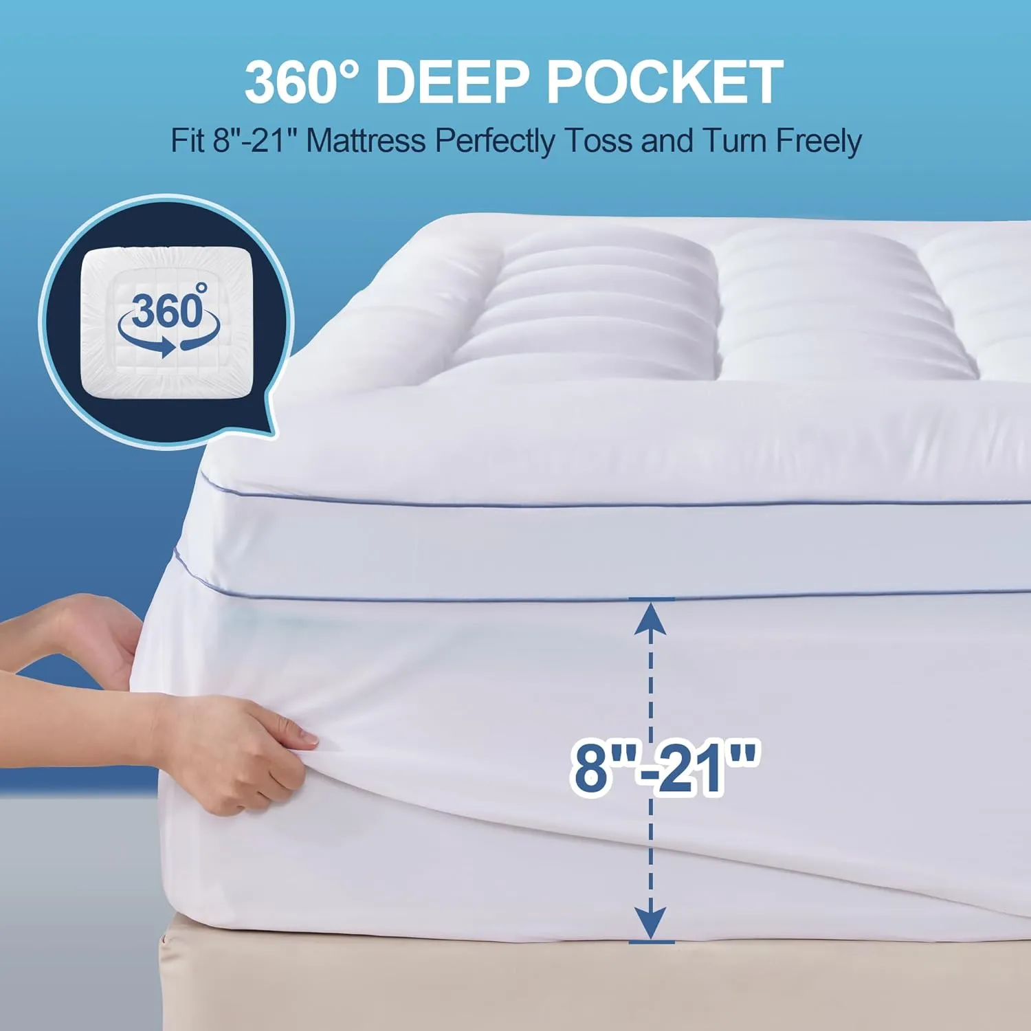 Full Size Memory Foam Mattress Topper, 4 Inch Gel Cooling Mattress Pad with Pillow Top Mattress Topper Full Cover, 8-21" Deep Pocket and Support for Back Pain (White)
