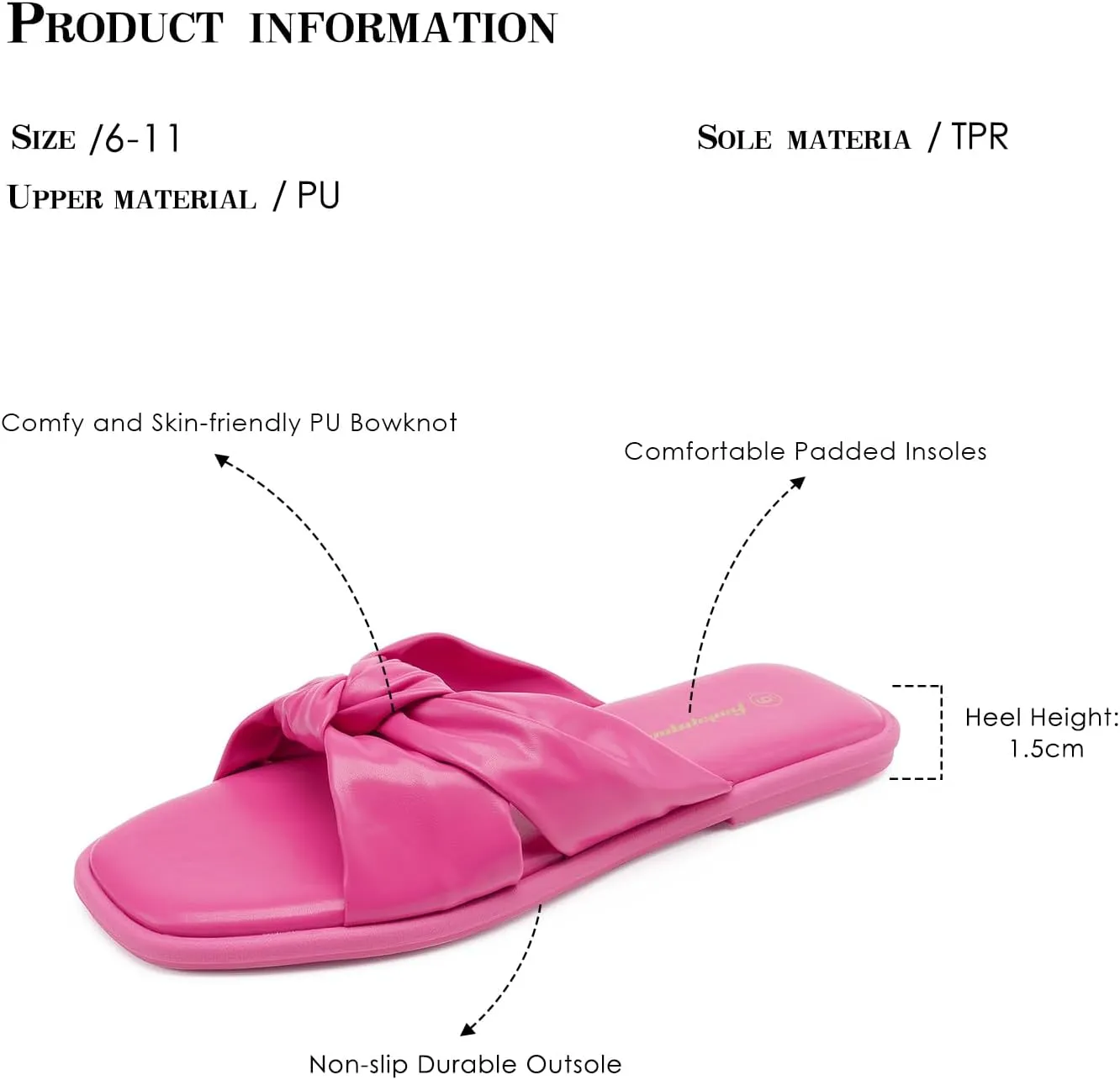FUNKYMONKEY Women's Flat Sandals Square Open Toe Summer Casual Dress Women's Slide Shoes