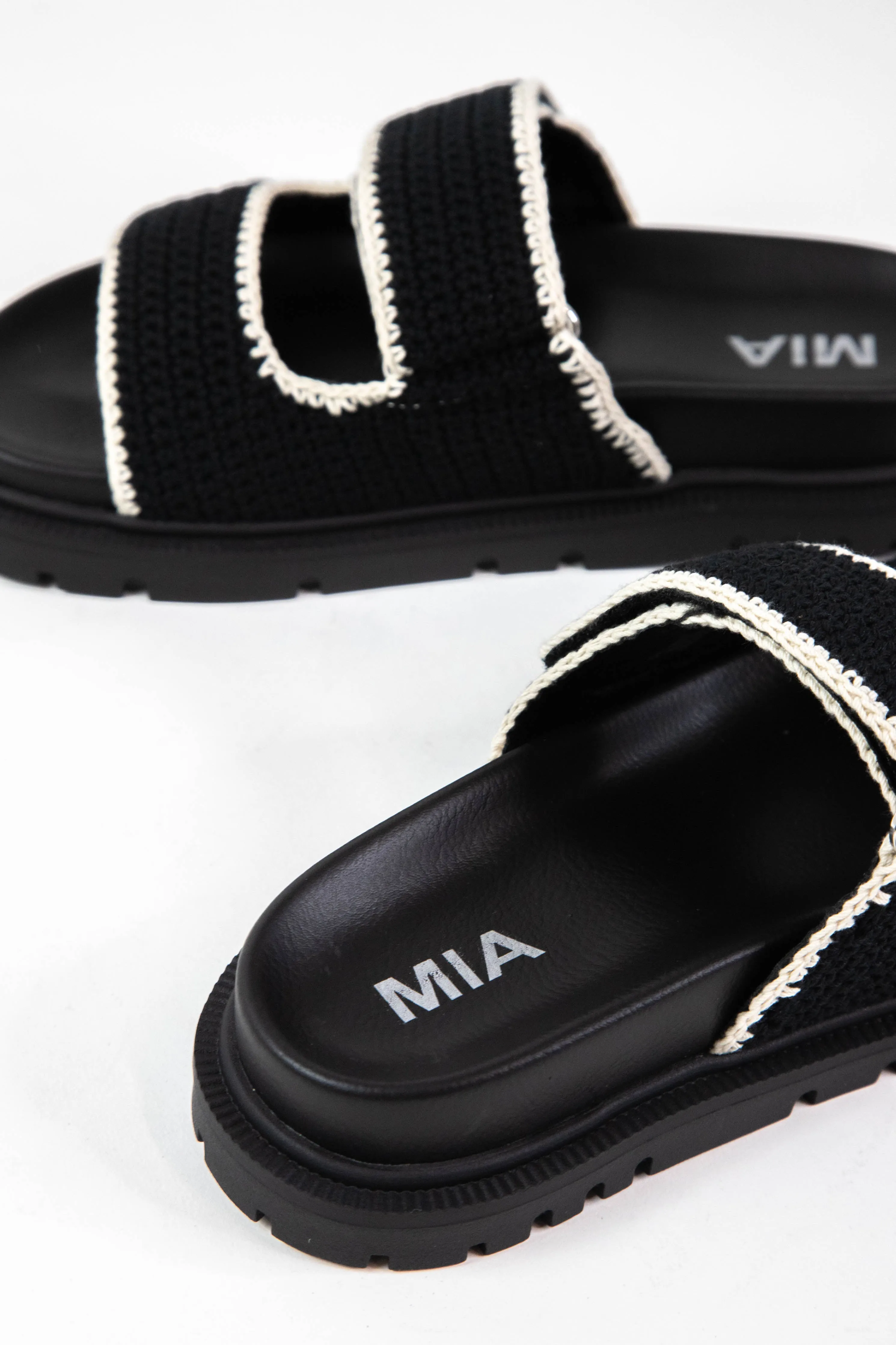 Gabri Crocheted Double Strap Sandal, Black/Cream