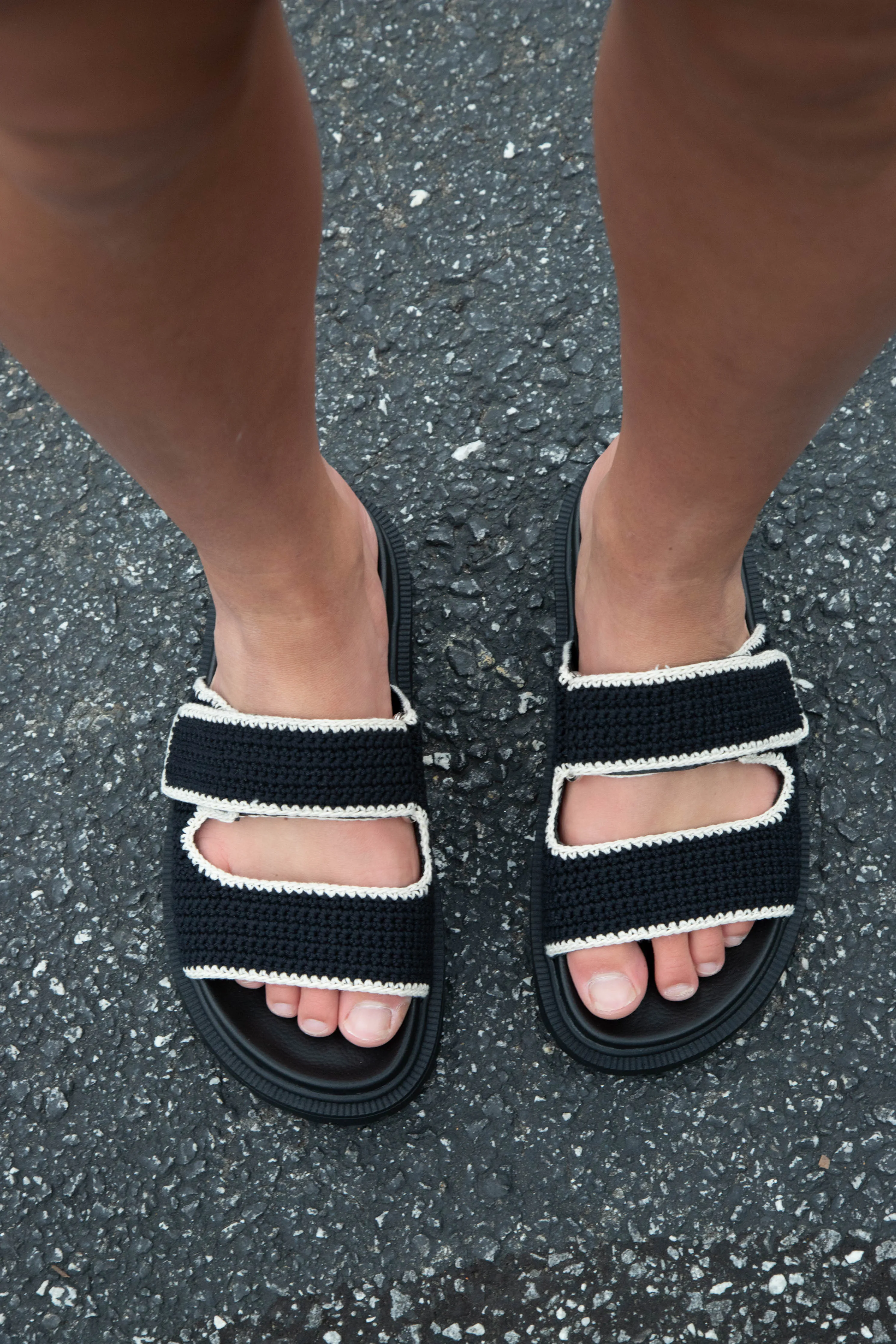 Gabri Crocheted Double Strap Sandal, Black/Cream
