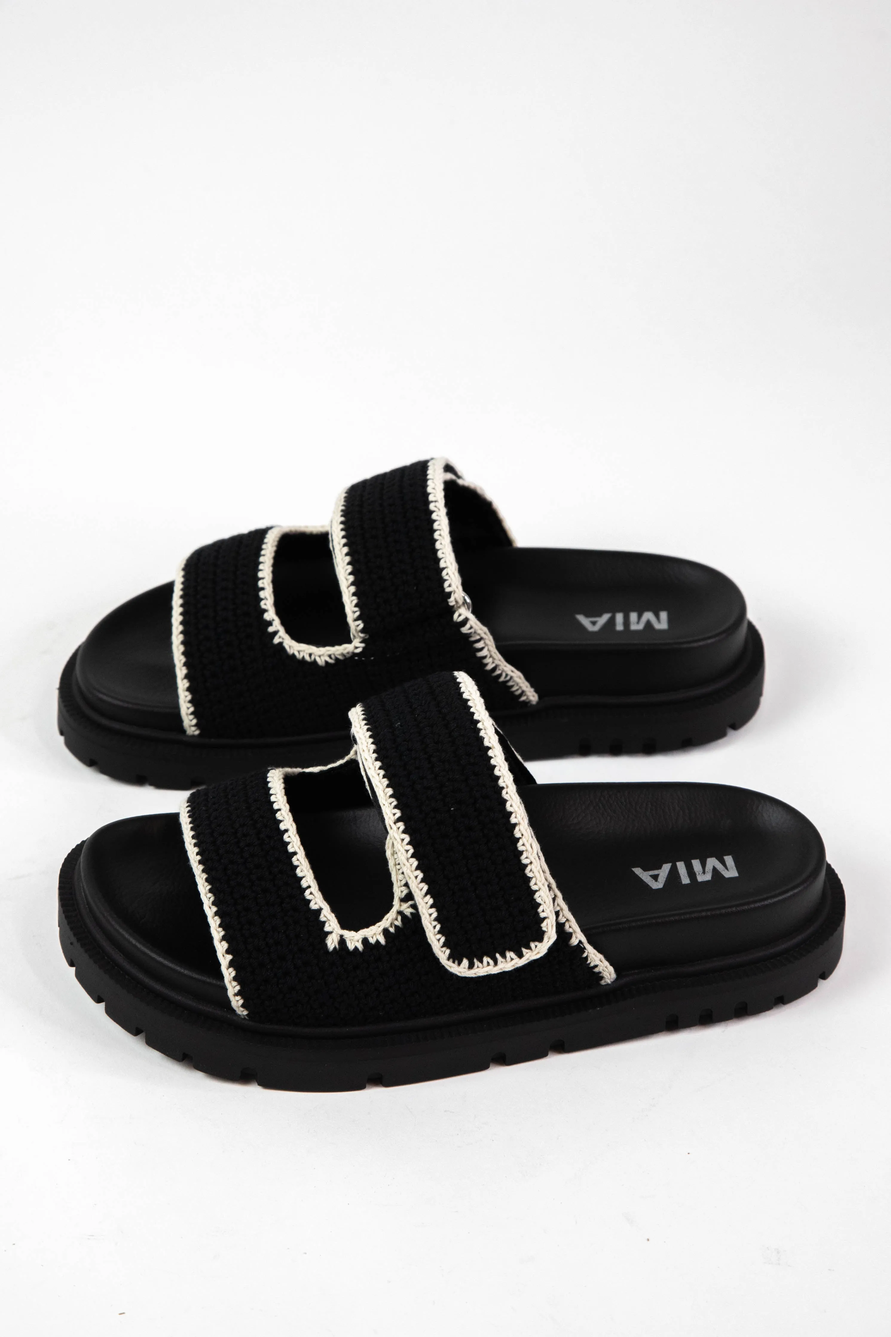 Gabri Crocheted Double Strap Sandal, Black/Cream