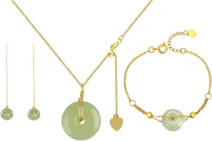 GACEMINU Sterling Silver & 14K Gold Plated Jade Pendant Necklace for Women - Natural Green Hetian Jade Jewelry Gift