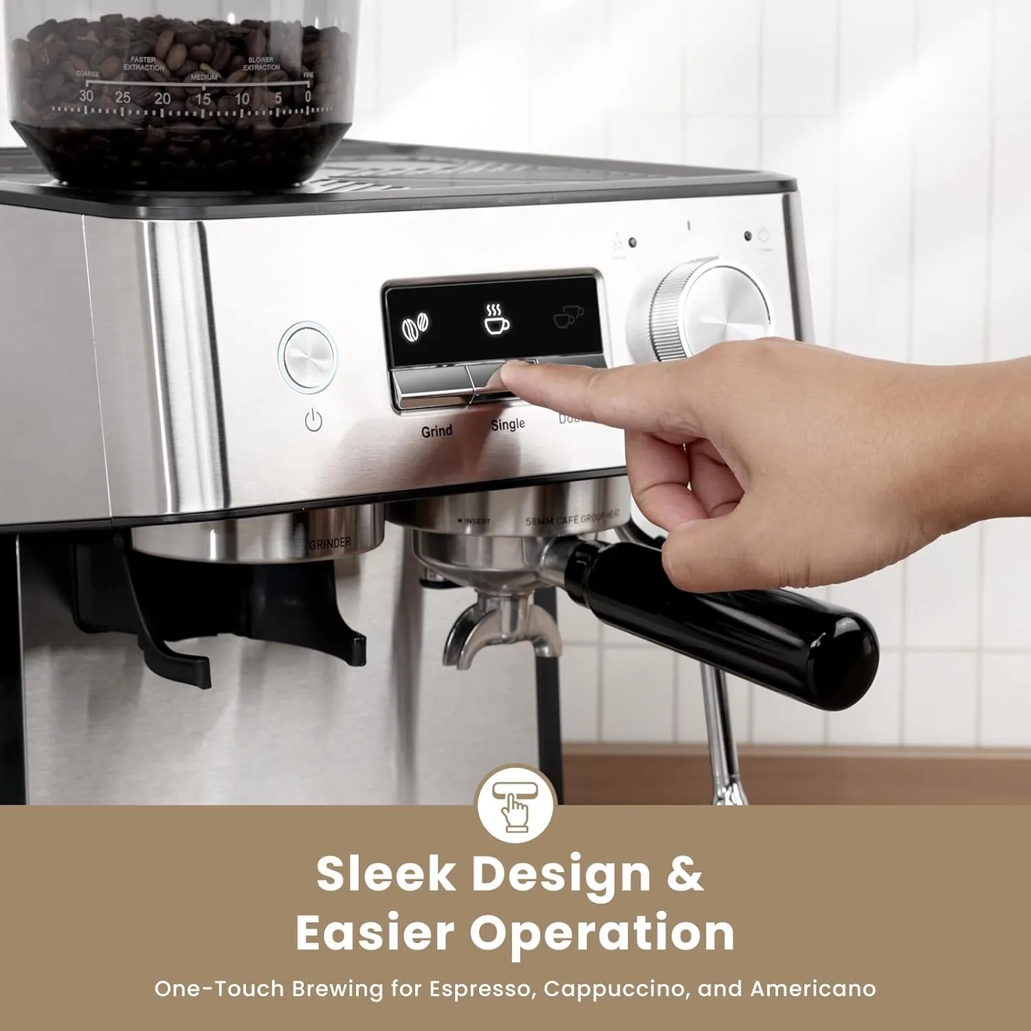 Gevi Espresso Machine With Grinder & Steam Wand,Latte Maker with Adjustable Shot Volume for Home, Stainless Steel Espresso Coffee Machine, 2.3L Water Tank, Gift for Mom and Dad