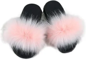 Girls Plush Faux Fur Slippers Fluffy Slip On Summer Open Toe Furry Slides Lovely House Indoor Outdoor Sandals