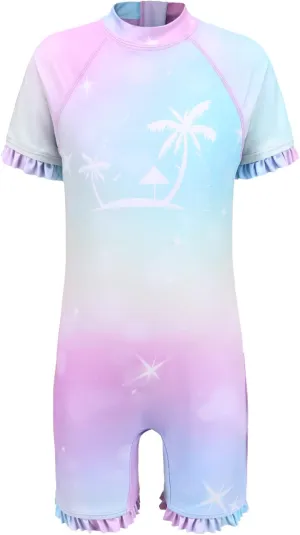 Girls Rash Guard Long Sleeve One Piece Swimsuits Stripes Zipper Bathing Suits UPF 50 /Sun Protection