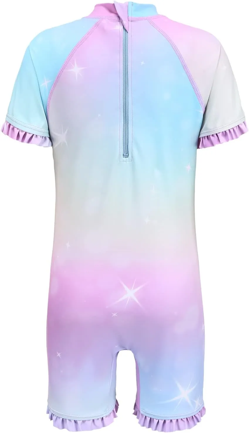 Girls Rash Guard Long Sleeve One Piece Swimsuits Stripes Zipper Bathing Suits UPF 50 /Sun Protection
