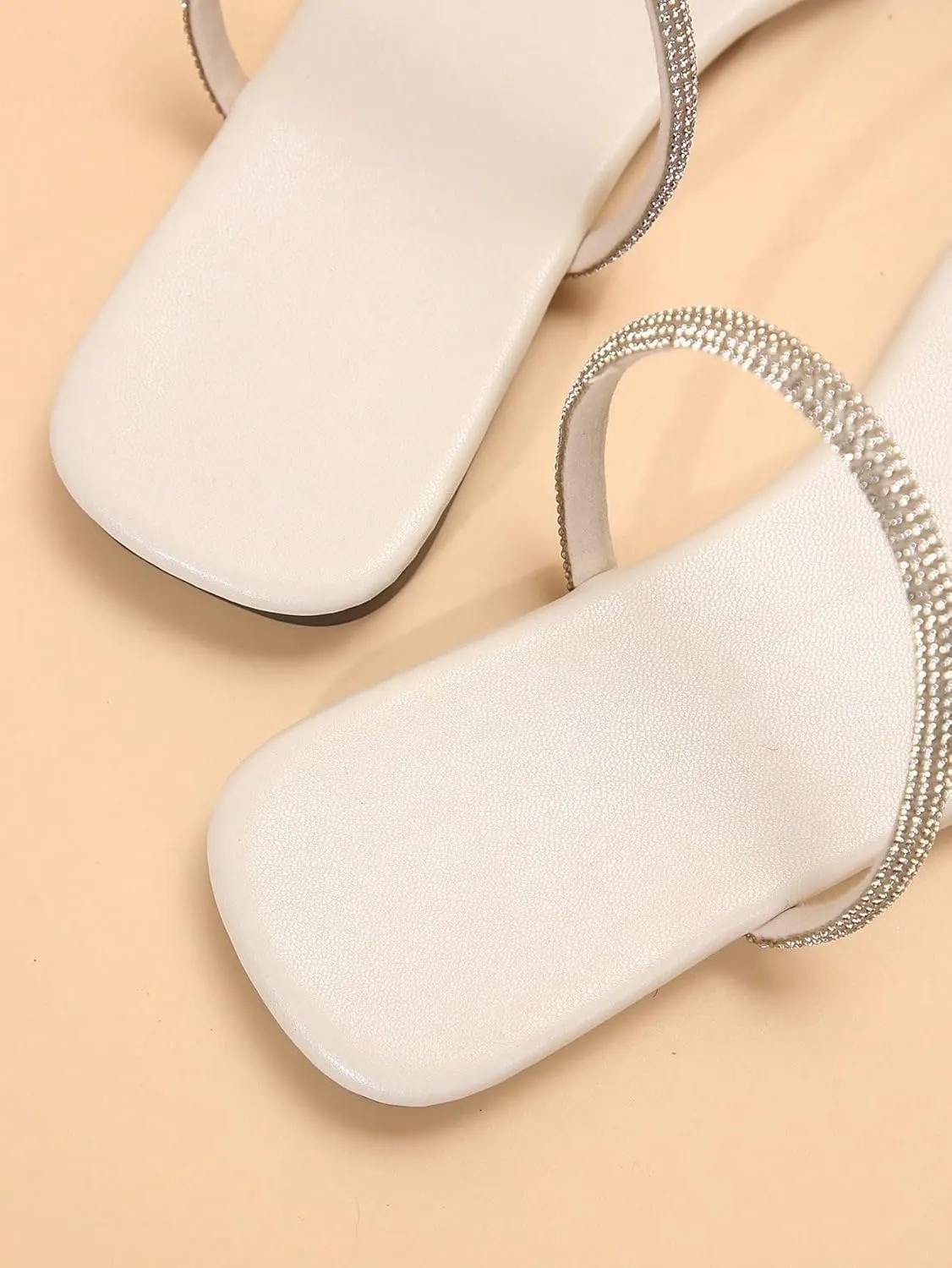 GORGLITTER Women's Rhinestone Flat Sandals Strappy Slip on Open Toe Slide Sandals
