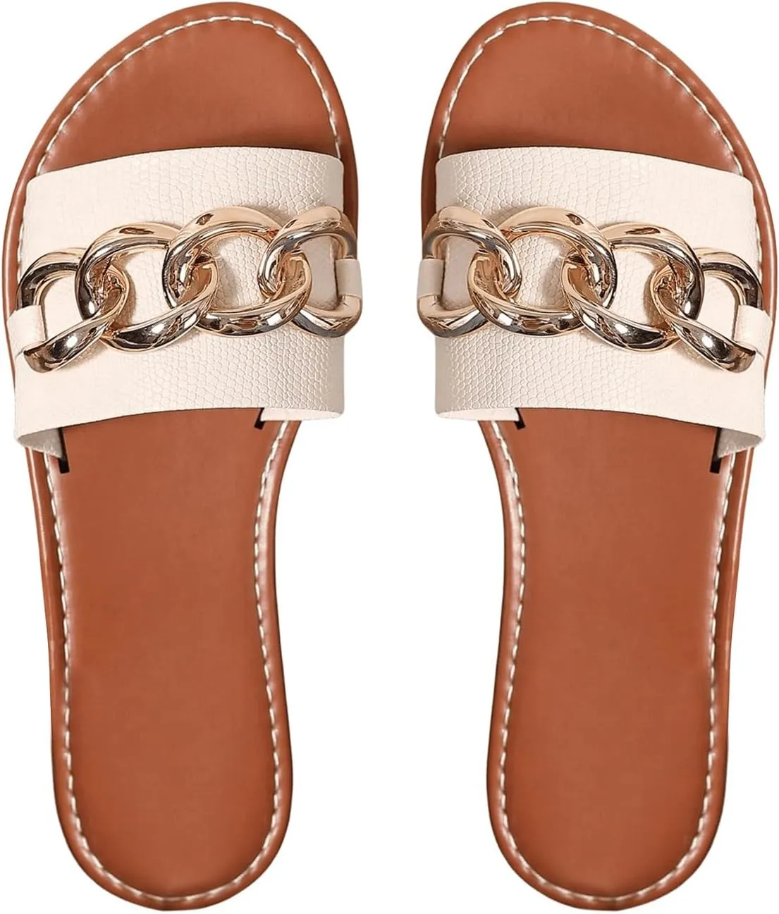 GORGLITTER Women's Sparkly Chain Link Open Toe Slide Sandals Slip On Dressy Summer Flat Sandals