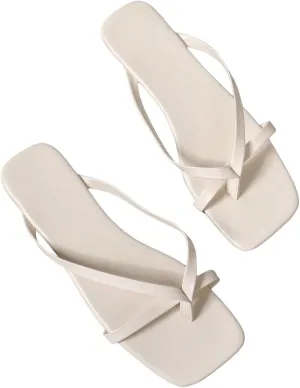 GORGLITTER Women's Strappy Square Toe Sandals Dressy Summer Cute Thong Sandals Flip Flops