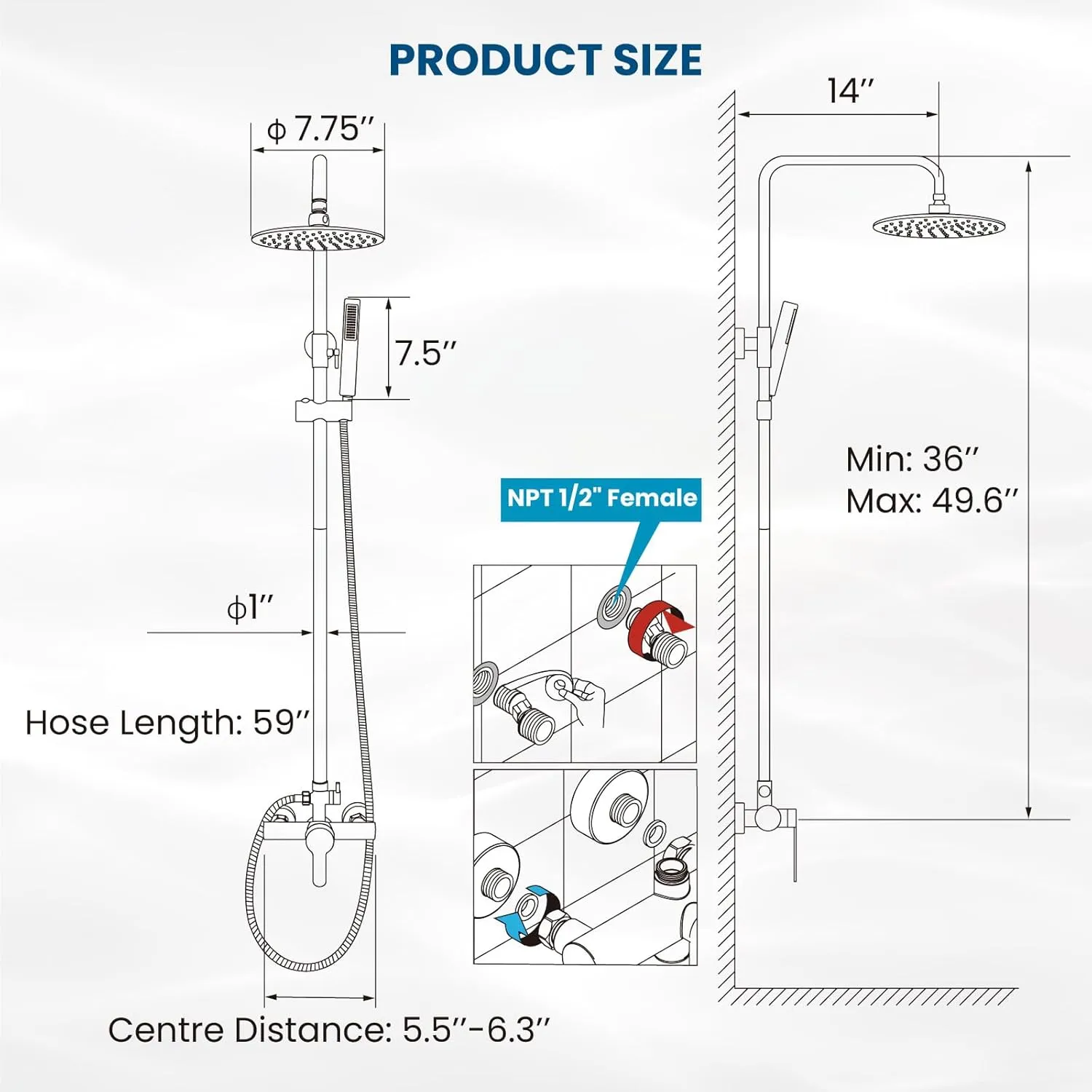 gotonovo Matte Black Outdoor Shower Fixture Rainfall Single Handle Shower System Set High Pressure Wall Mount 2 Dual Function 8 Inch Shower Head and Handheld Spray SUS304 Shower Faucet Combo