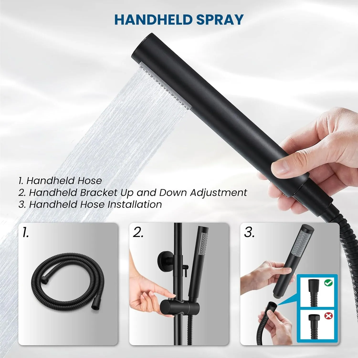 gotonovo Matte Black Outdoor Shower Fixture Rainfall Single Handle Shower System Set High Pressure Wall Mount 2 Dual Function 8 Inch Shower Head and Handheld Spray SUS304 Shower Faucet Combo