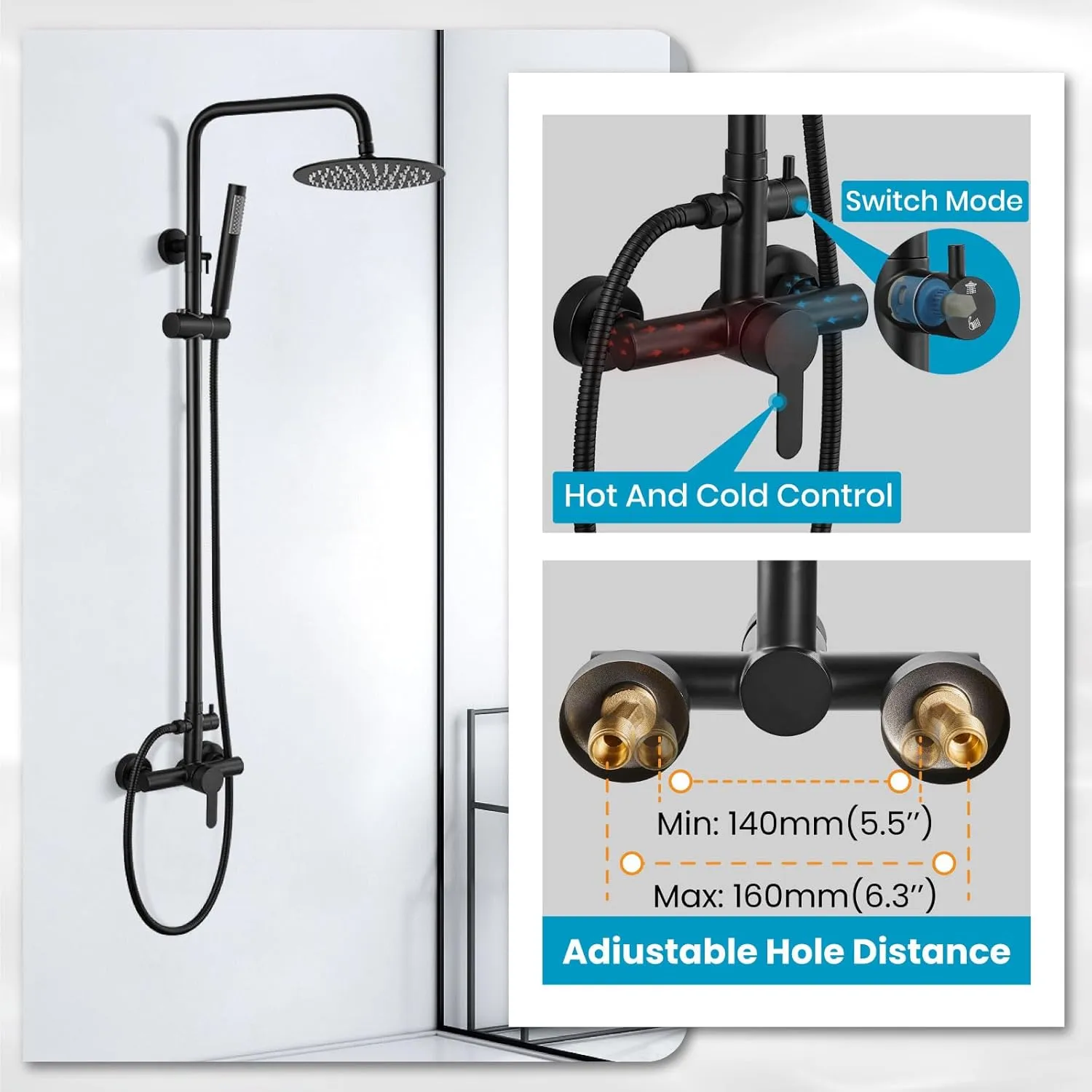 gotonovo Matte Black Outdoor Shower Fixture Rainfall Single Handle Shower System Set High Pressure Wall Mount 2 Dual Function 8 Inch Shower Head and Handheld Spray SUS304 Shower Faucet Combo