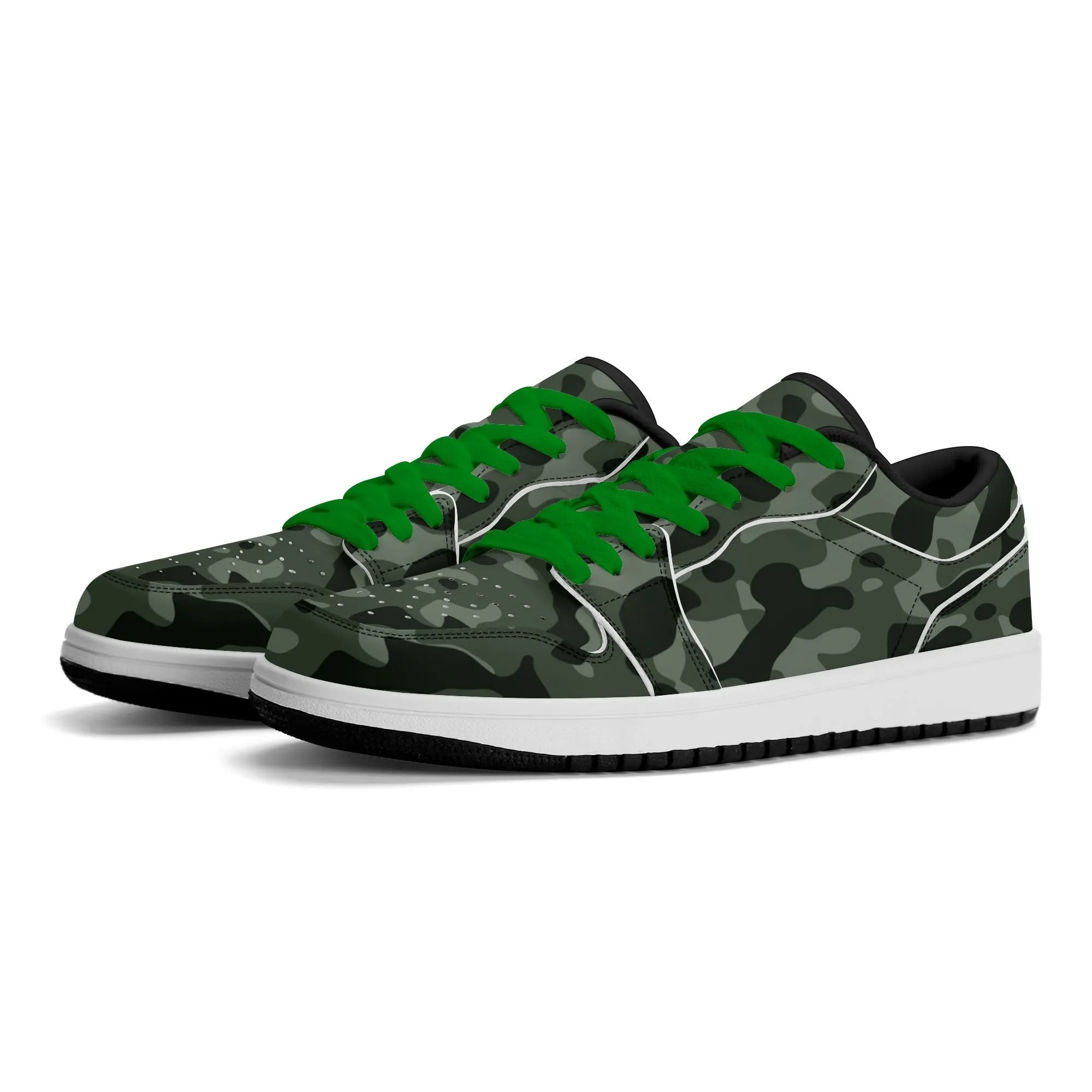 Green Camouflage Low Top Leder Sneaker für Herren