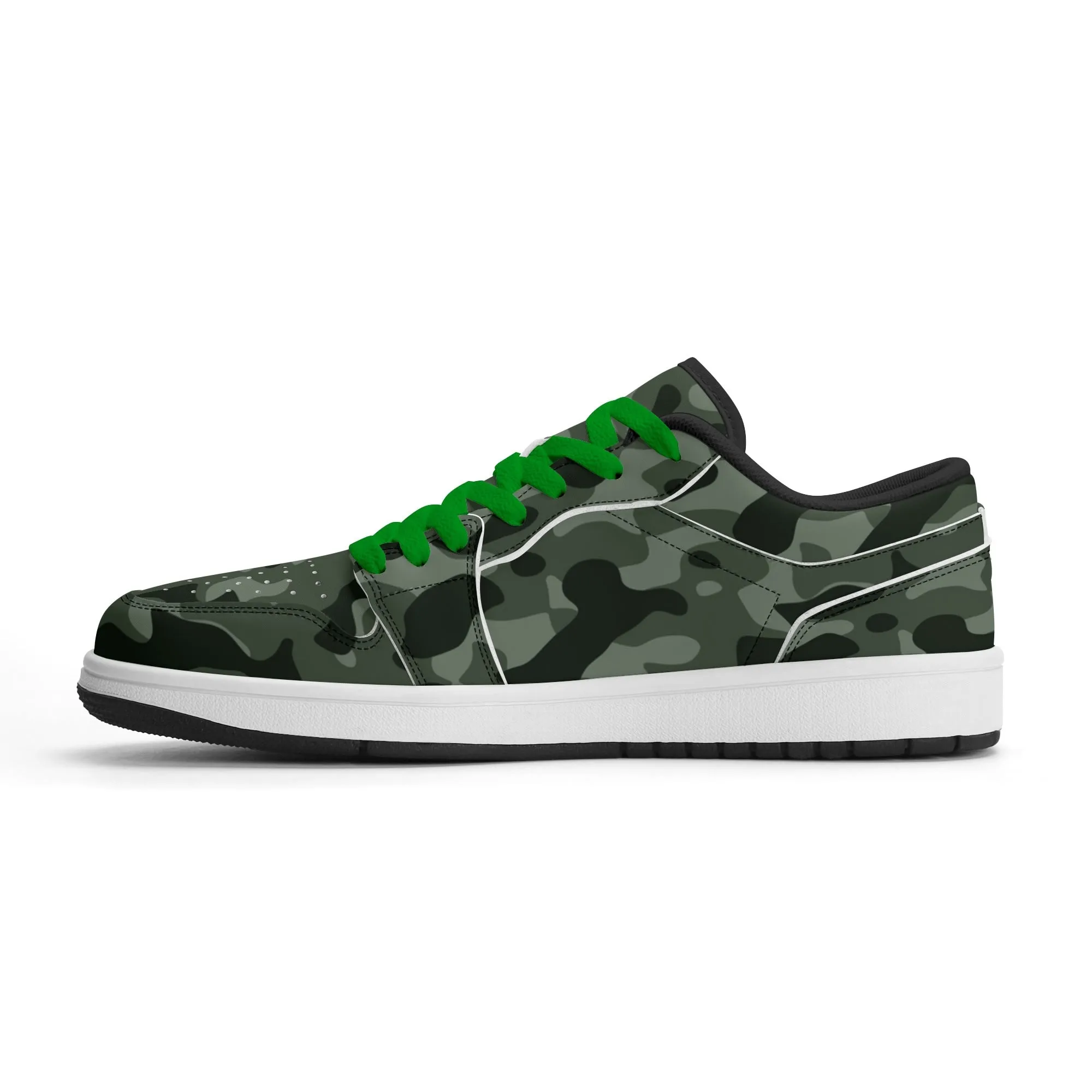 Green Camouflage Low Top Leder Sneaker für Herren
