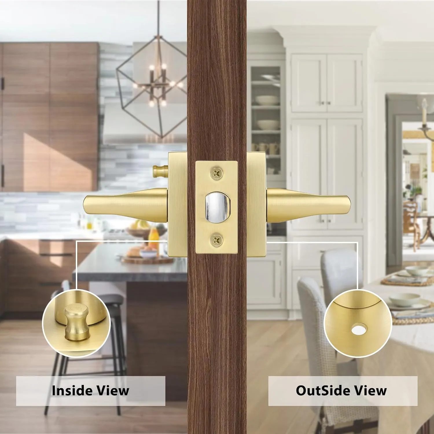 Haidms Brushed Gold Interior Door Handle, Privacy Door Handle Door Locks for Bedrooms and Bathroom, Heavy Duty Brass Modern Square Door Lever, Reversible Keyless Push Button Lock(6 Pack)