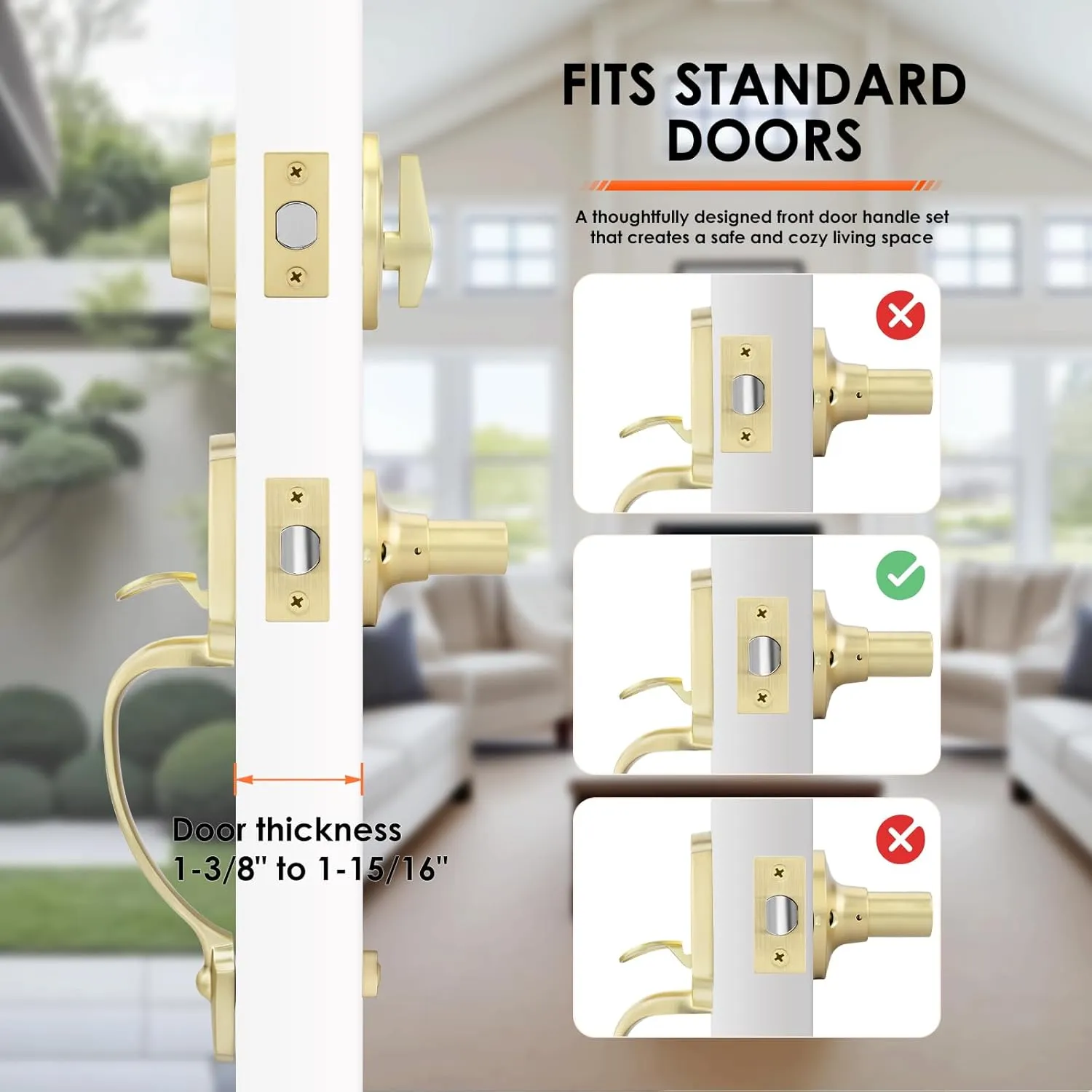 Haidms Gold Front Door Handle and Deadbolt Set, Front Door Lock Set, Gold Entry Door Locksets with Deadbolt Single Cylinder, Exterior Door Handle with Reversible Handle Lever