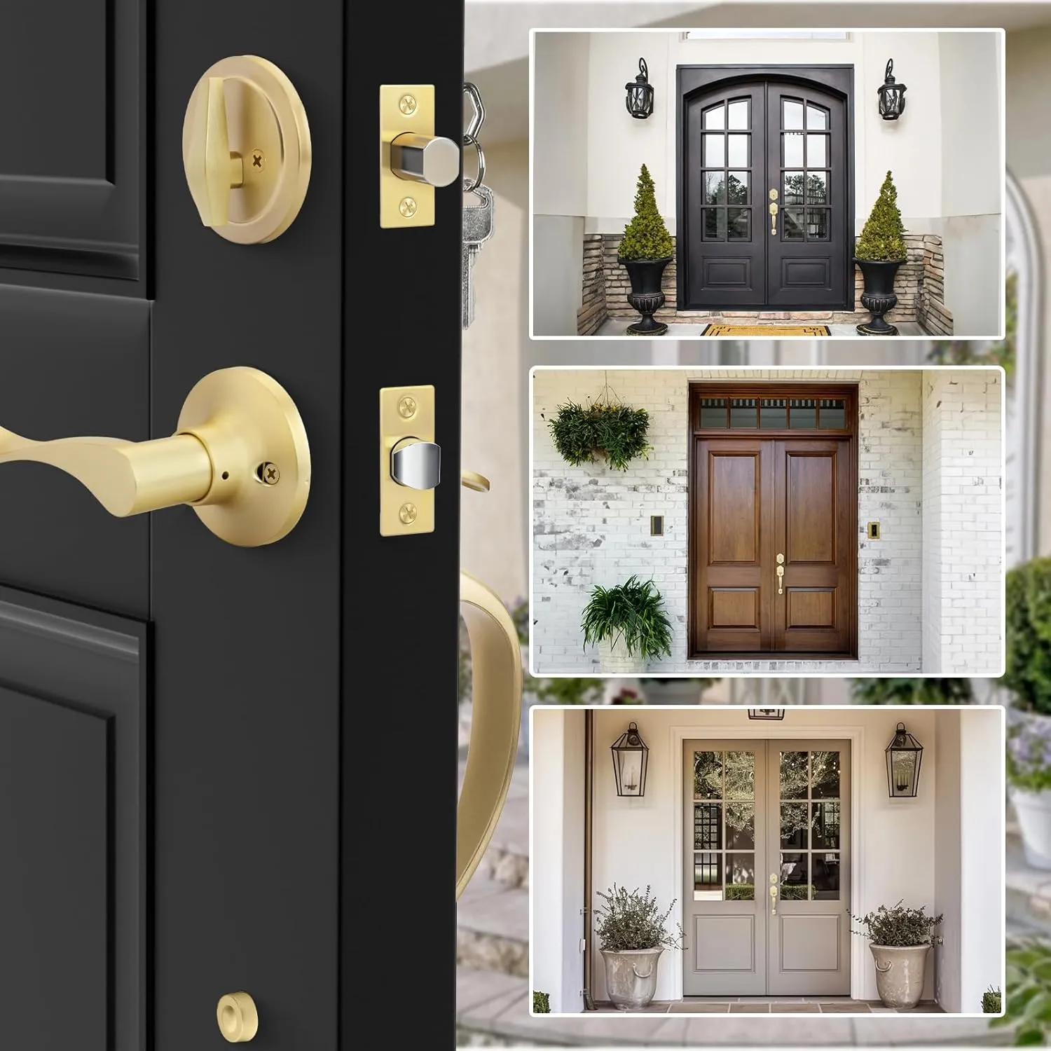 Haidms Gold Front Door Handle and Deadbolt Set, Front Door Lock Set, Gold Entry Door Locksets with Deadbolt Single Cylinder, Exterior Door Handle with Reversible Handle Lever