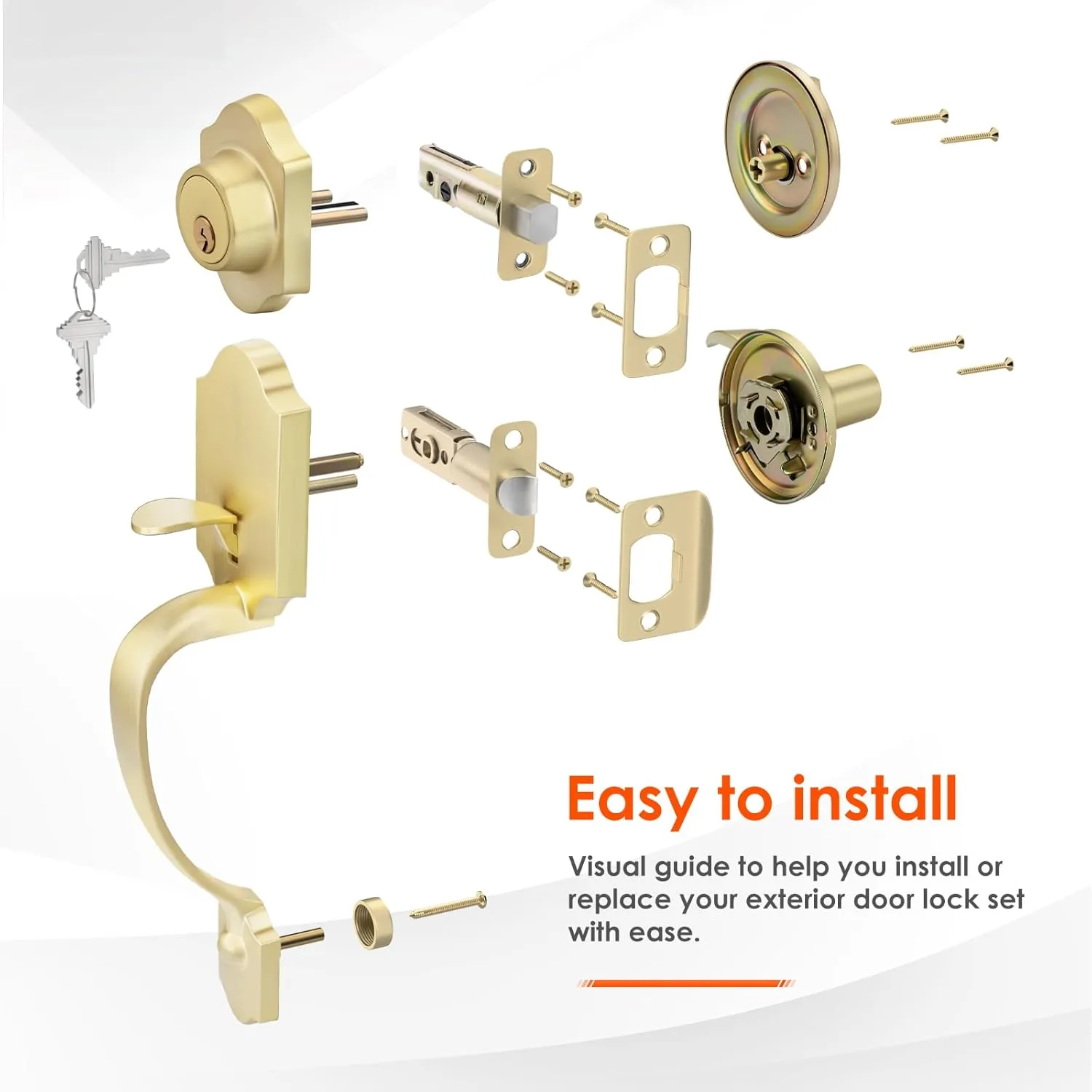 Haidms Gold Front Door Handle and Deadbolt Set, Front Door Lock Set, Gold Entry Door Locksets with Deadbolt Single Cylinder, Exterior Door Handle with Reversible Handle Lever