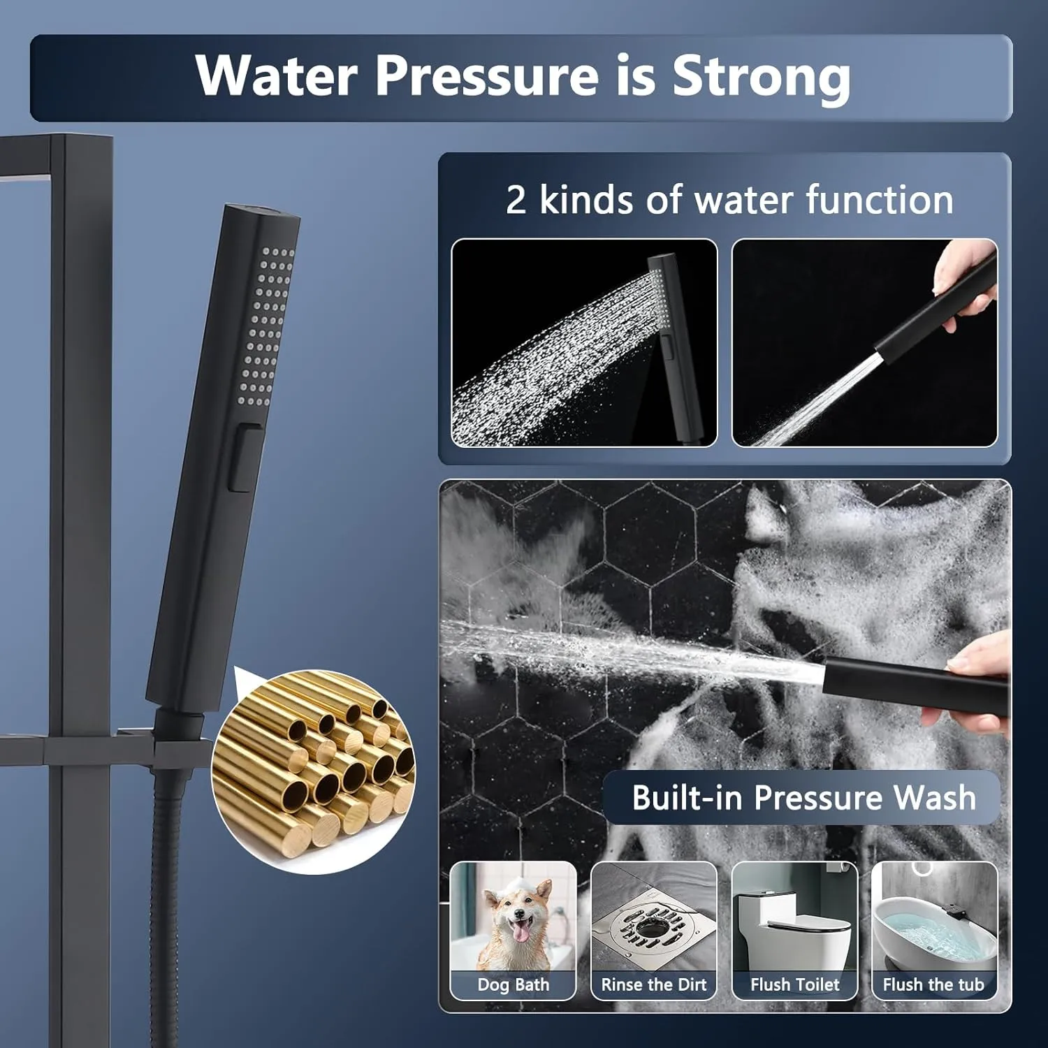 Handheld Shower Head with Slide Bar Combo, 27.5-Inch Adjustable Height Slide Bar, High Perssure Handheld Shower Head with 6.6ft Extra Long Hose, Brass Wall Supply Elbow, Matte Black