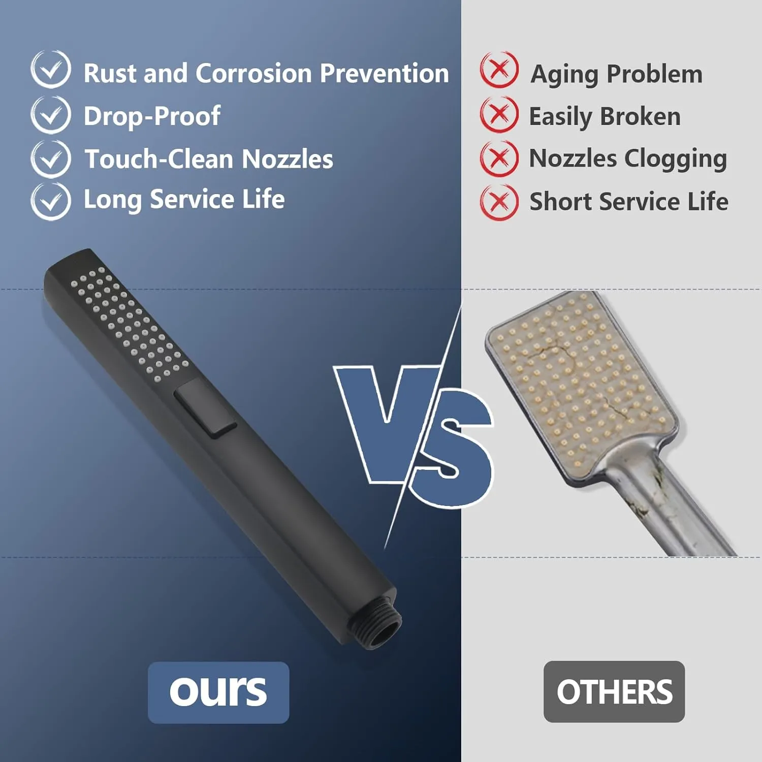 Handheld Shower Head with Slide Bar Combo, 27.5-Inch Adjustable Height Slide Bar, High Perssure Handheld Shower Head with 6.6ft Extra Long Hose, Brass Wall Supply Elbow, Matte Black