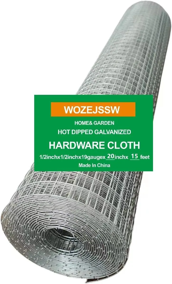 Hardware Cloth 20'' x 15ft 1/2 in Galvanized Wire Mesh Roll (19GA) Chicken Wire Fence Roll for Chicken Pen/coop Fences, Screen mesh, Rabbit/Snake Fences, Poultry enclosures, Handicraft Making