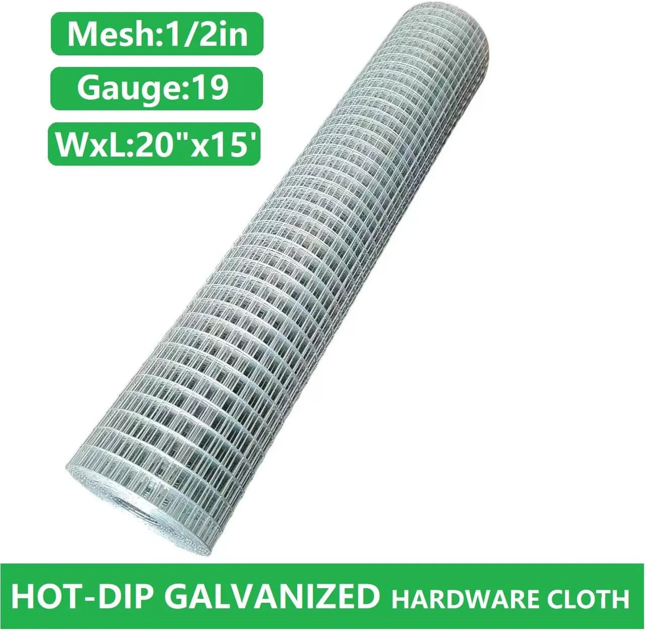 Hardware Cloth 20'' x 15ft 1/2 in Galvanized Wire Mesh Roll (19GA) Chicken Wire Fence Roll for Chicken Pen/coop Fences, Screen mesh, Rabbit/Snake Fences, Poultry enclosures, Handicraft Making