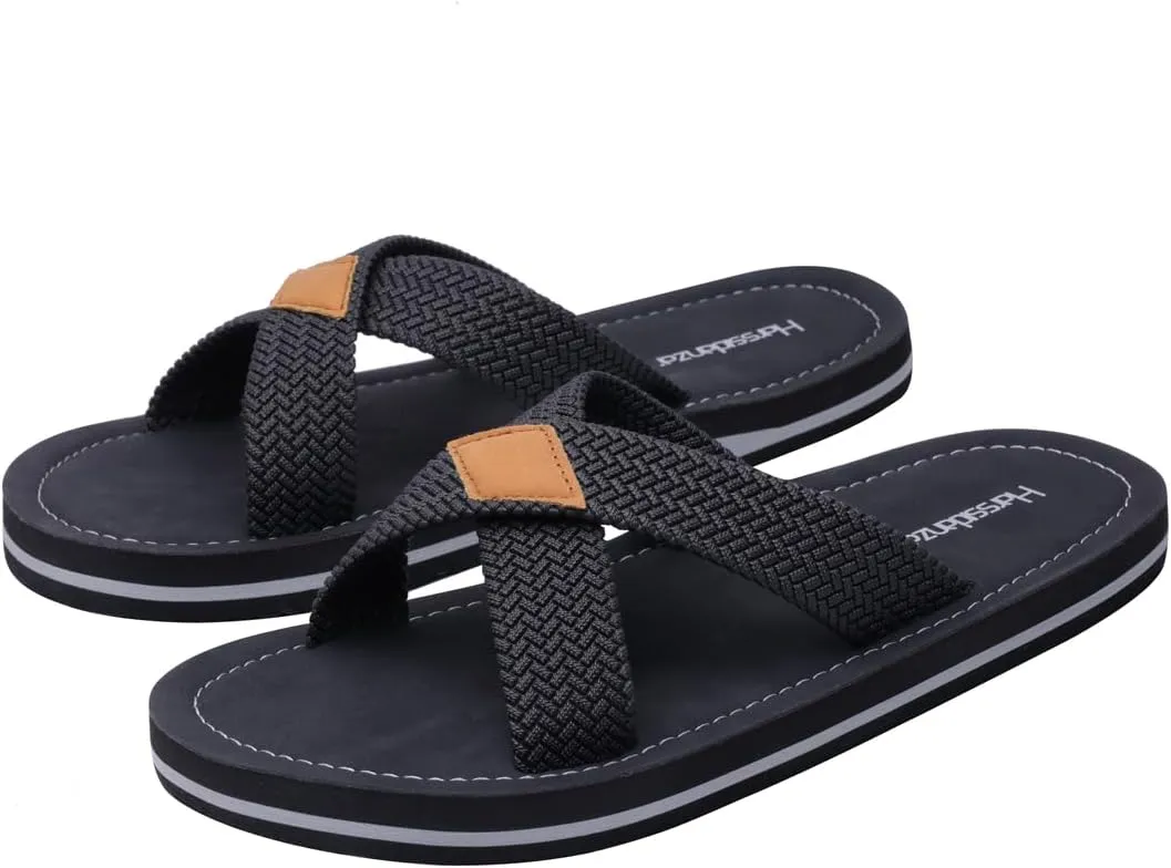 Harssidanzar Men Cross Slide Sandals Slip on Comfortable Lightweight Summer Slipper Shoes For Indoor and Outdoor Quick-Dry KM229US