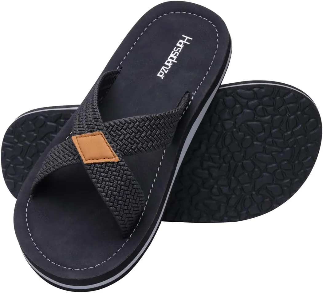 Harssidanzar Men Cross Slide Sandals Slip on Comfortable Lightweight Summer Slipper Shoes For Indoor and Outdoor Quick-Dry KM229US