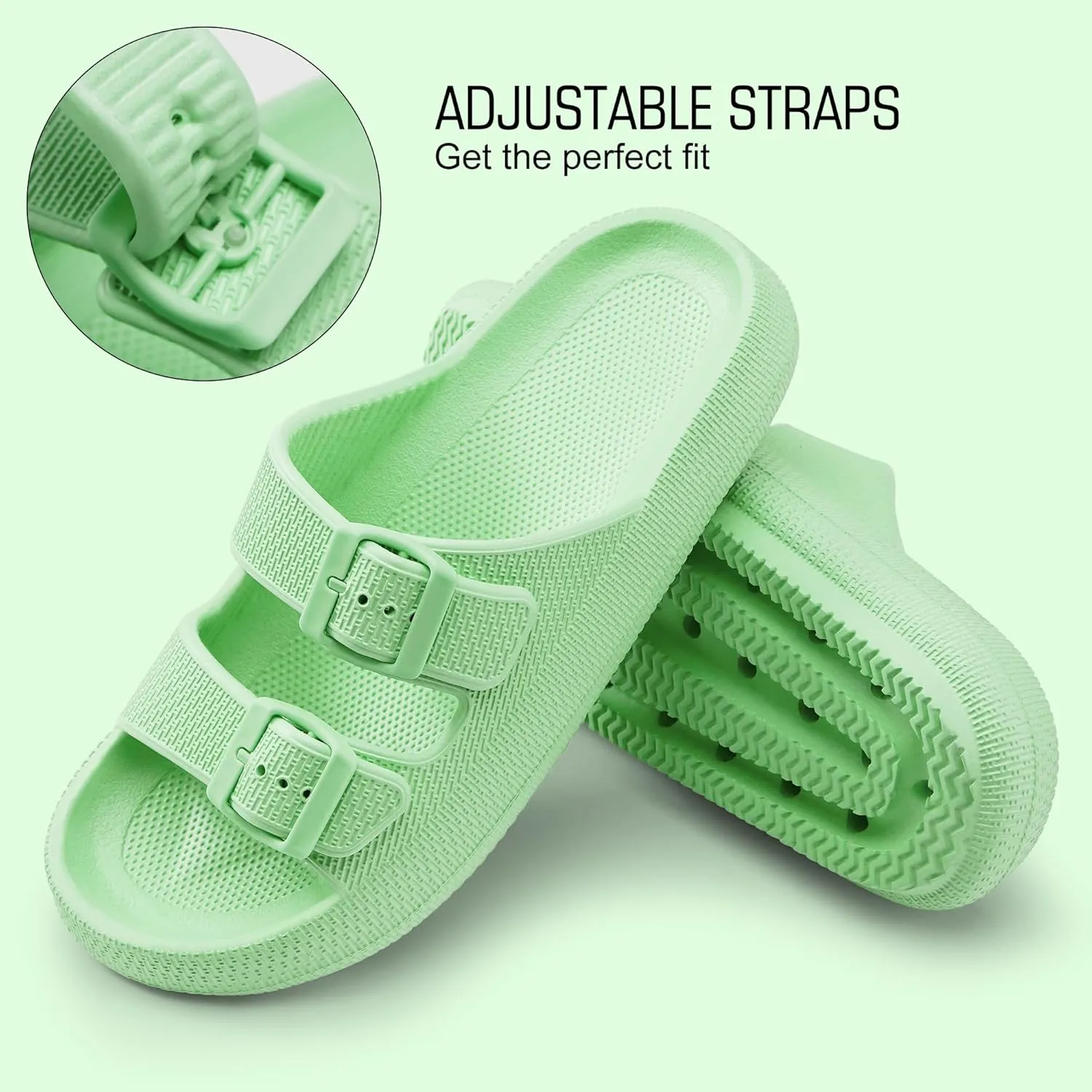 Harvest Land Sandals for Women Double Buckle Adjustable Slides EVA Thick Sole Slippers