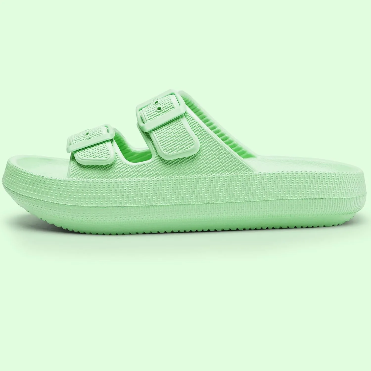 Harvest Land Sandals for Women Double Buckle Adjustable Slides EVA Thick Sole Slippers